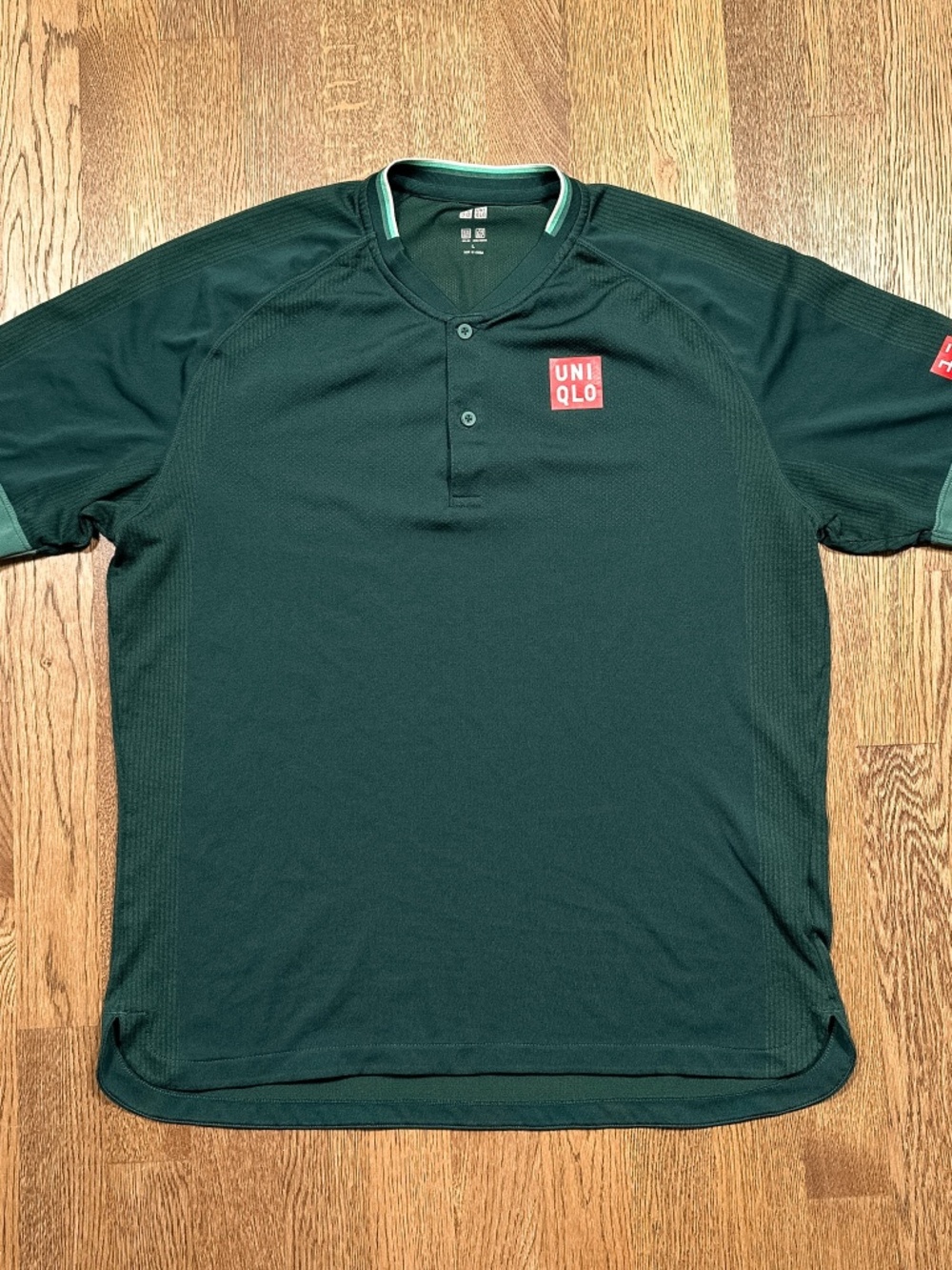 Uniqlo Roger Federer 2021 Qatar Open Tennis Green Henley Shirt Mens Large